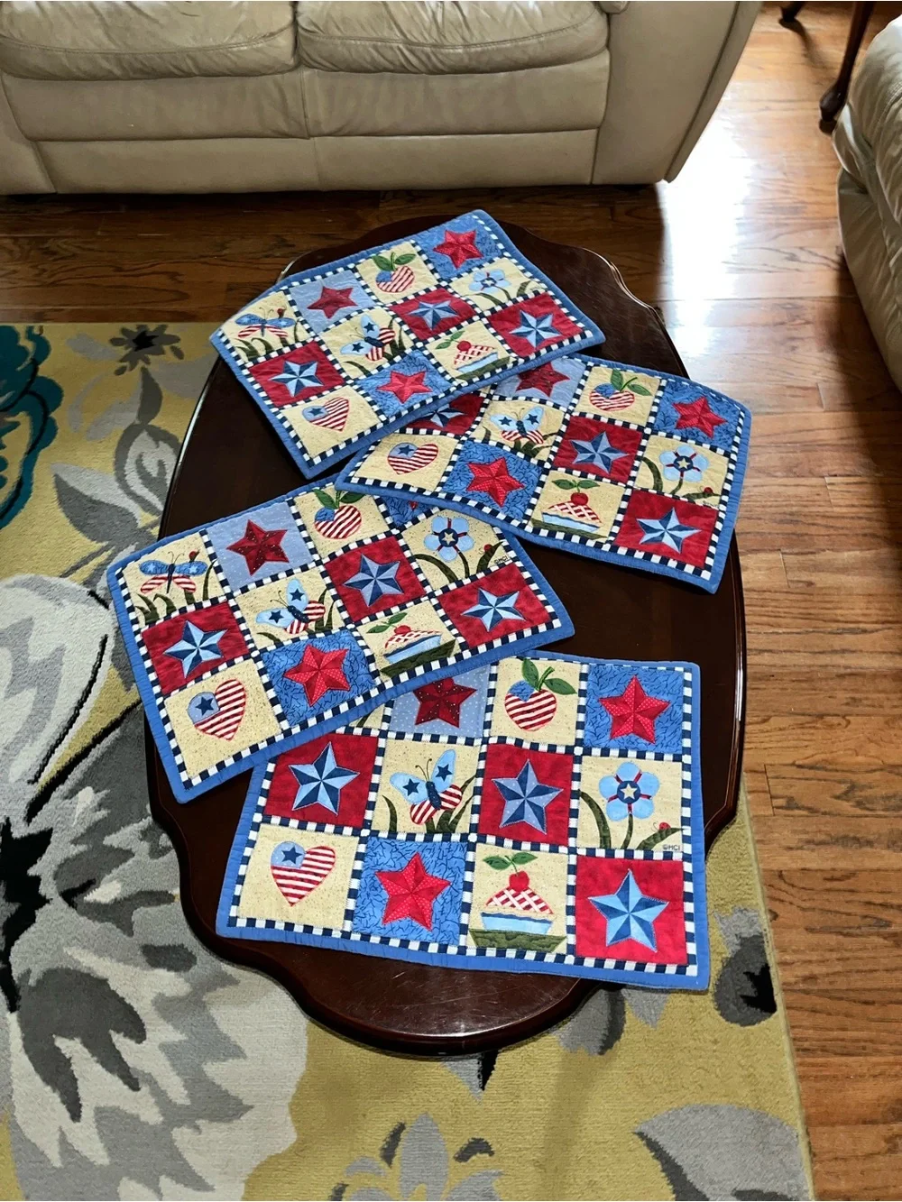 Patchwork Quilted Throw - Patriotic and placemat set
